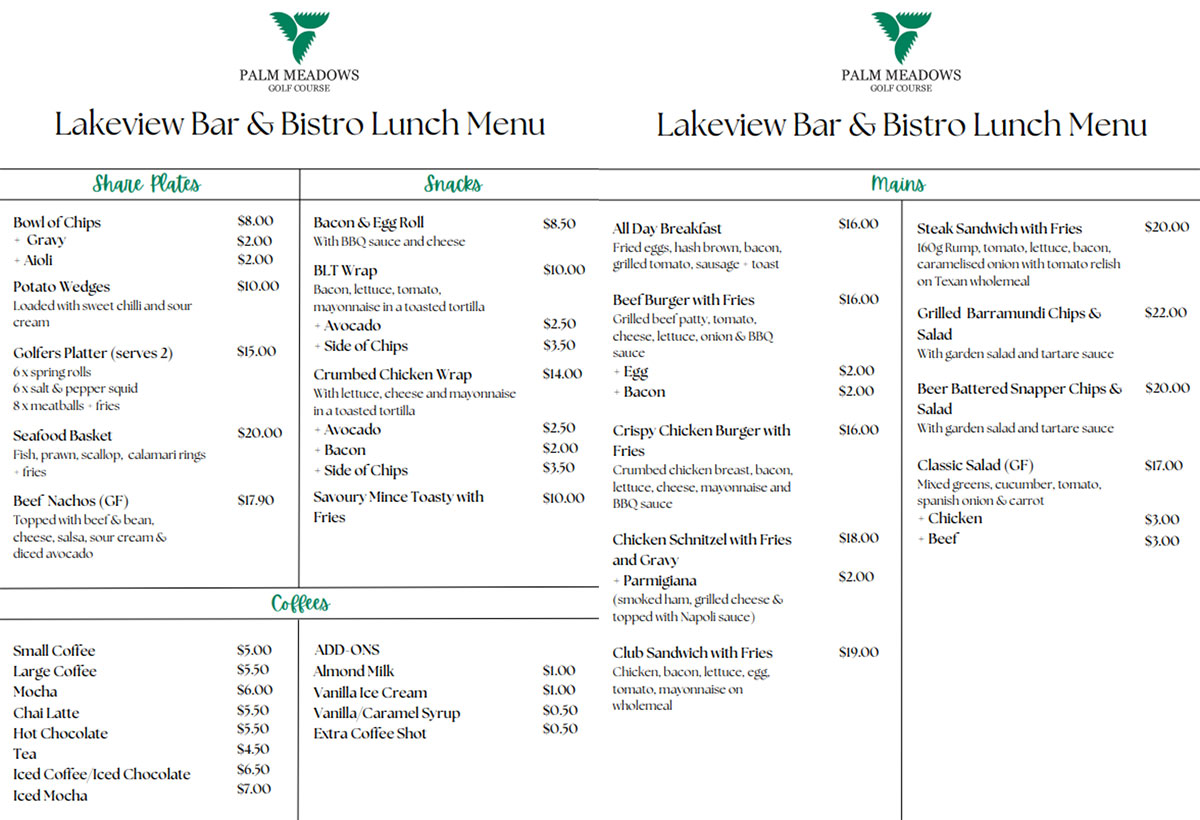 Lakeview Bar & Bistro Menu